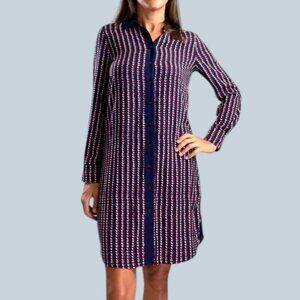 DRAPER JAMES NAVY BLUE AND RED HEART FIELD PRINTED BUTTON UP SHIFT DRESS
